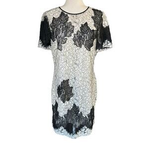 Karen Millen Lace Applique Patchwork Dress, Size 10, Ivory/Black RRP£215 DV276